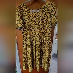 LuLaRoe Amelia Dress - Black with Yellow Flowers